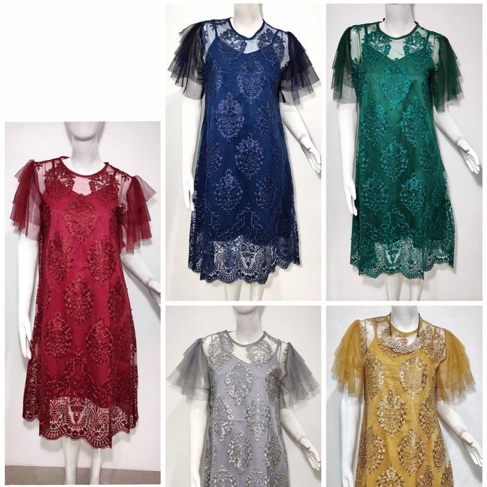 INGGRID - Allsize & XL - dress pesta brokat tile mote mewah