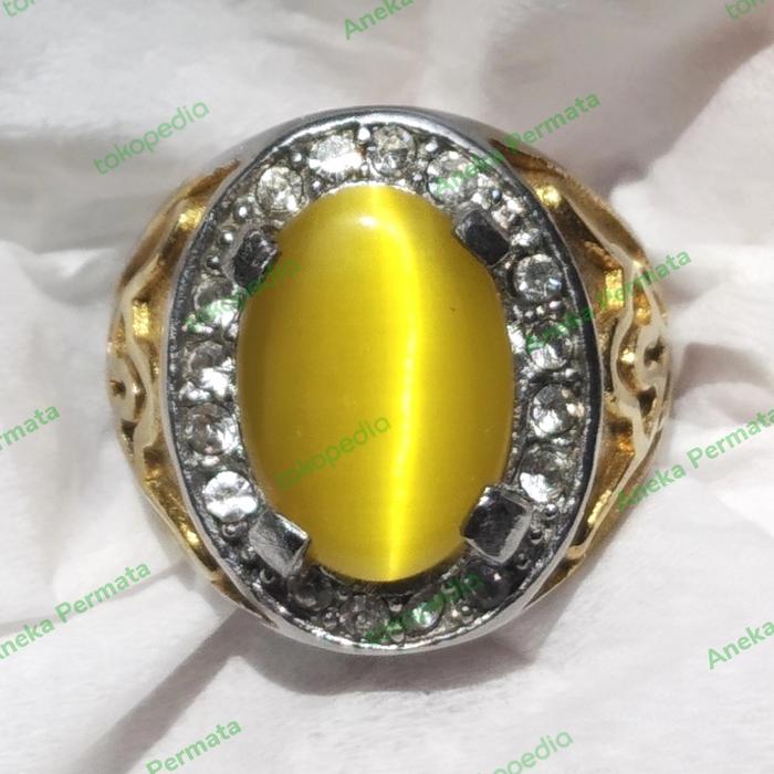Cincin Titanium Batu Akik Mata Kucing Kuning Cat Eye Yellow