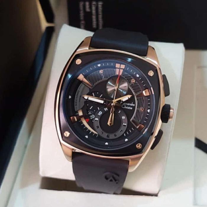 Jam Tangan Alexandre Christie Pria Original AC8591 Black Rosegold