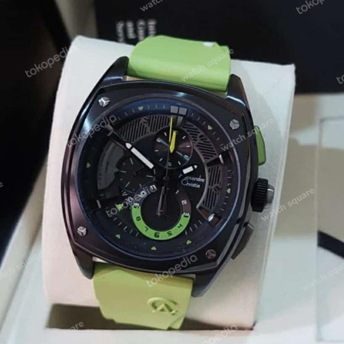 Jam Tangan Alexandre Christie Pria Original AC8591 Black Green Lime