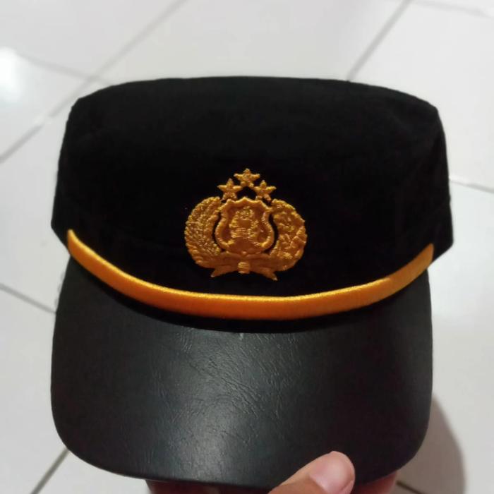 topi pama polri fieldcap depan kulit