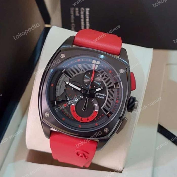 Jam Tangan Alexandre Christie Pria Original AC8591 Black Red