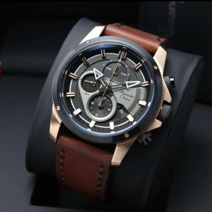 Jam Tangan Analog Pria Aleandre Christie Ac 6593 MC Leather Stainless
