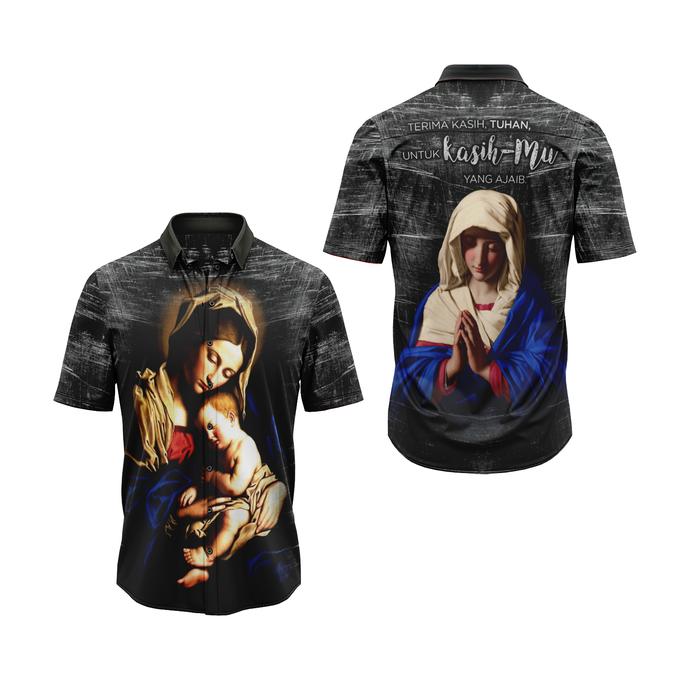 JS | Kemeja Bunda Maria / Kemeja Unisex Gambar Bunda Maria FullPrint