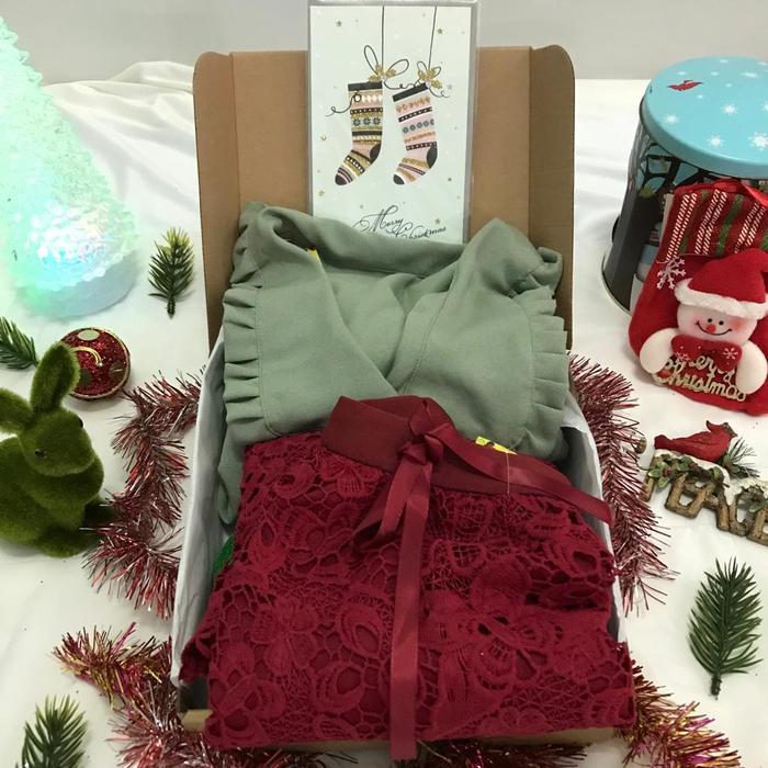 PARSEL HAMPERS Custom Blus Rok Midi Wanita Bordir Emboss Brokat