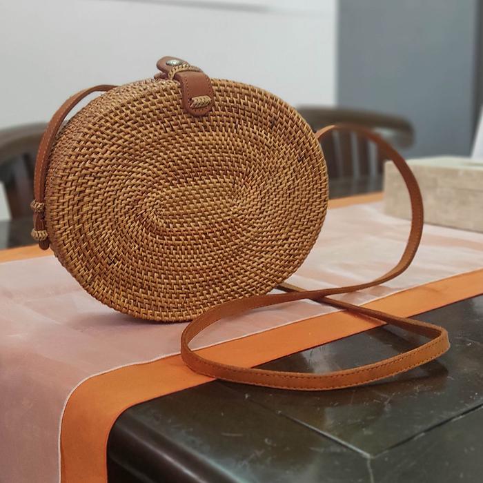Tas Rotan Rattan Ellips Lonjong