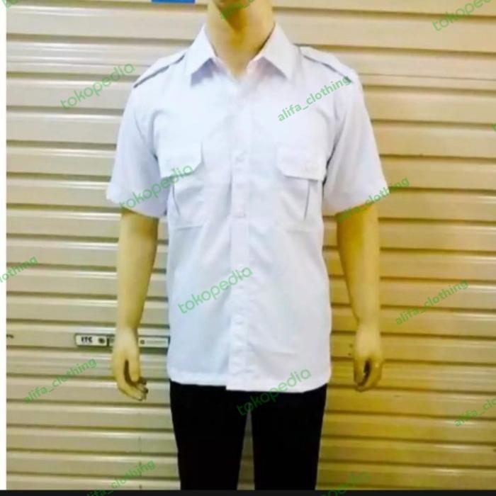 Kemeja Pria Pns putih/ Kemeja PDH putih Pns /PDH KANTONG DUA /Umum pdh putih Kerja Pendek