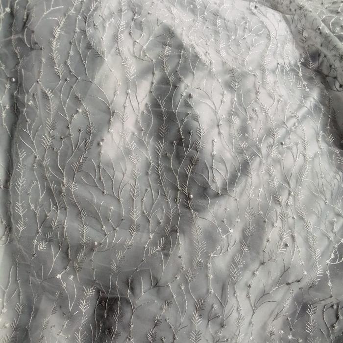50cm Silver Perak Kain Tile Tulle Mutiara Silver Kain Brukat Kebaya