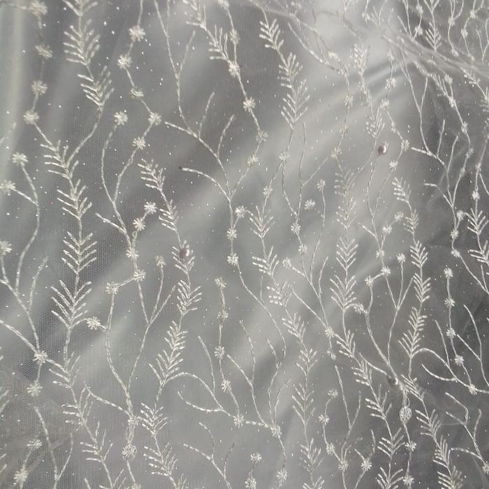 50cm Perak Silver Kain Tile Tulle Mutiara Silver Kain Brukat Kebaya