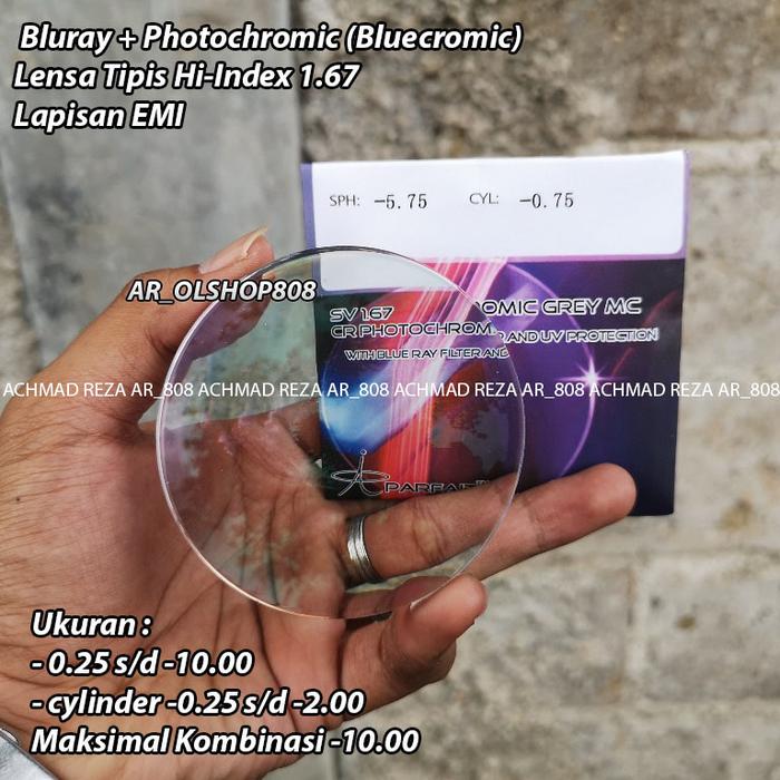 Lensa Photochromic Blueray Index 1.67 UV 400 Bluechromic 1.67 Tipis
