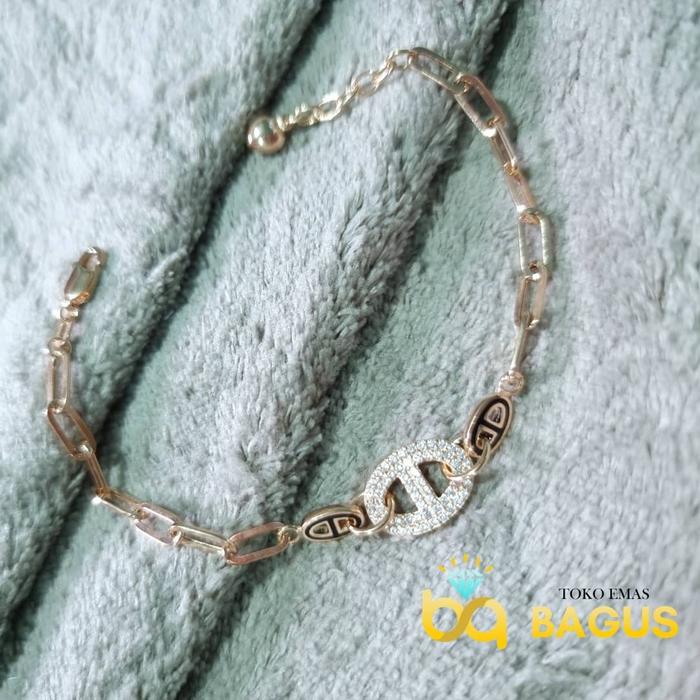 Gelang Rantai Plat Emas Asli kdar 375 / Gelang Rantai HWT 02