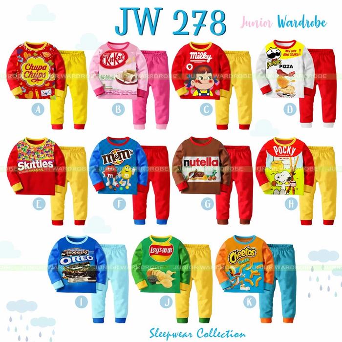 piyama anak cookies Jw 278 oreo/mm/pocky/cheetos/nutella dll