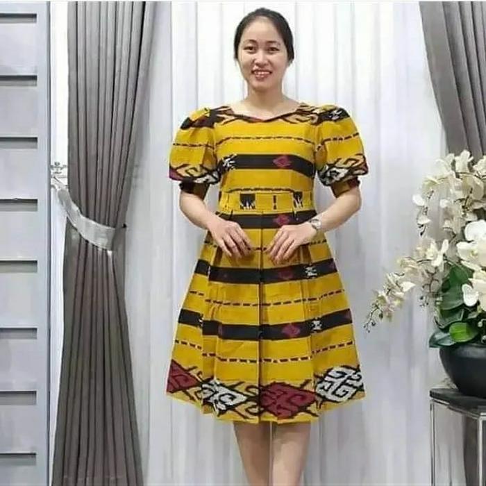 pesanan dress tenun model wiru dg kain motif Ntt dan tas tenun besar