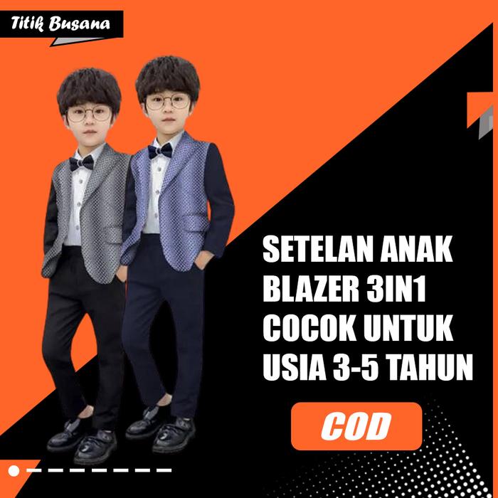 Setelan Jas Blazer Anak Laki-Laki Set Adi 3in1 Usia Umur 3-5 Tahun