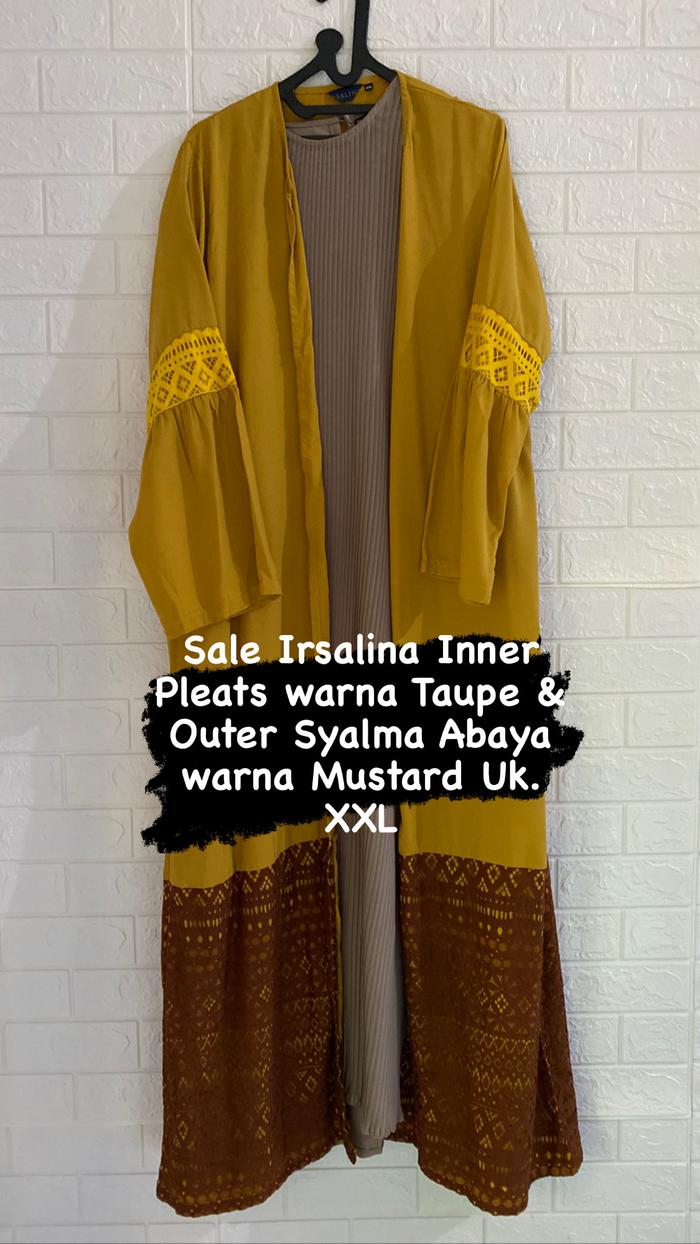 Irsalina Inner Pleats taupe & Outer Syalma Abaya Mustard size XXL