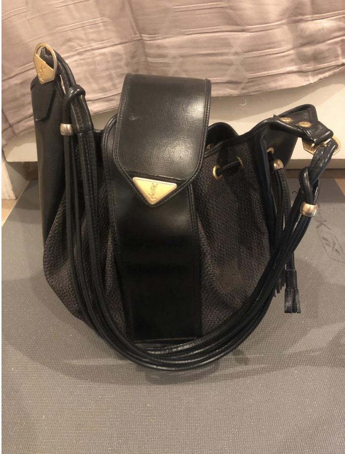 PRELOVED TAS YSL VINTAGE CANVAS SHOULDER AUTHENTIC ASLI WITH POUCH