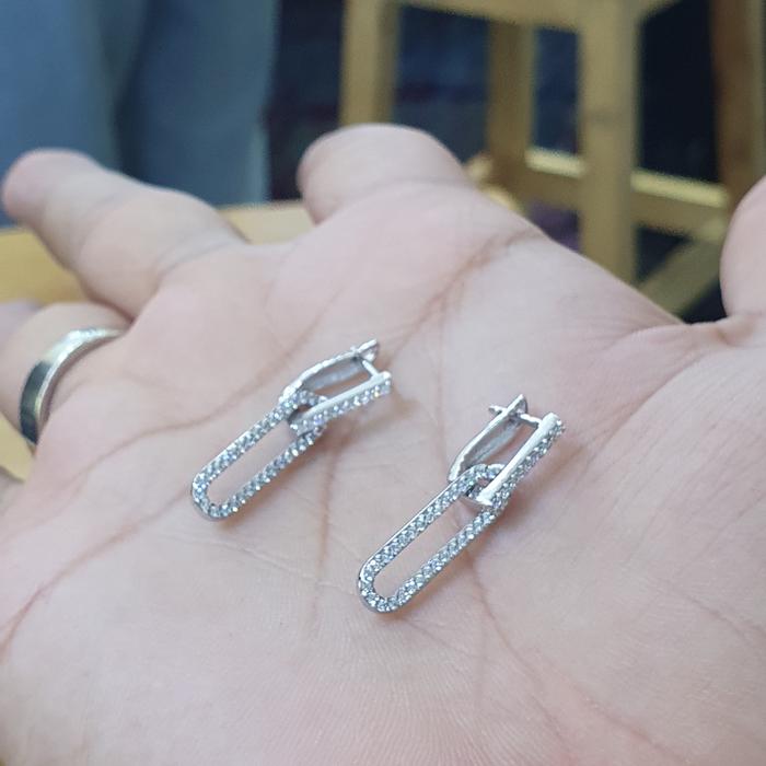 anting jepit panjang emas putih holo mpp