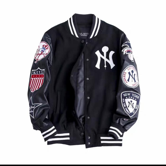 Varsity Jacket MLBNY Unisex Bomber Jacket [ Black-White Collar ]