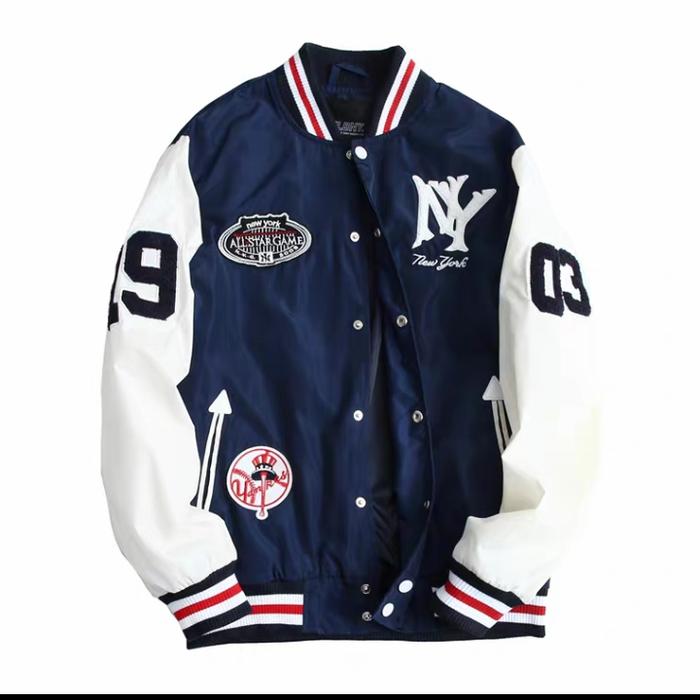 Varsity Jacket MLBNY Unisex Bomber Jacket [ red-White Collar ]