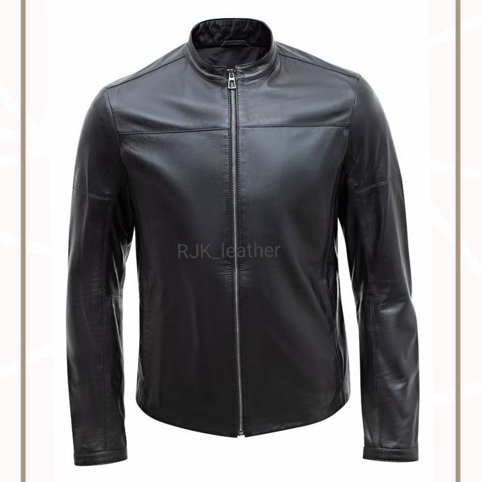 JAKET KULIT ASLI DOMBA ORIGINAL WARNA HITAM POLO MODEL SANTAI TERBARU