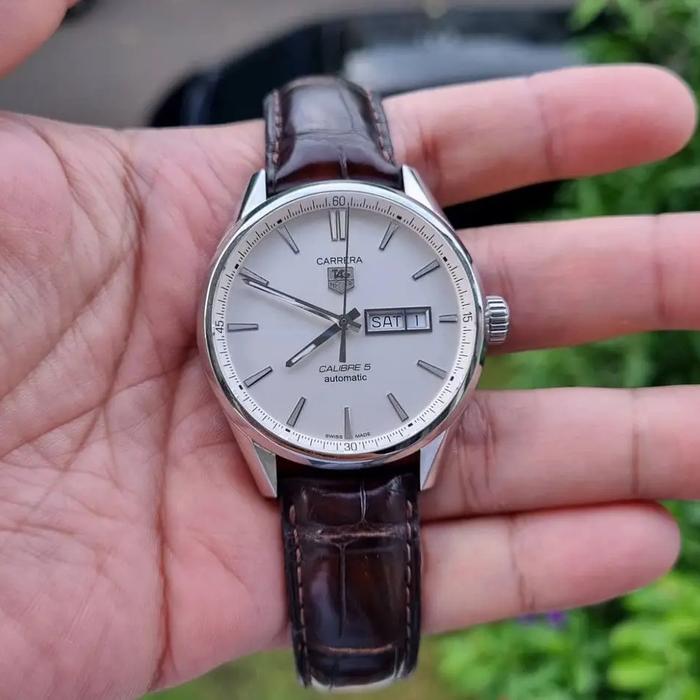Tag heuer carrera daydate cal 5 white dial leather original