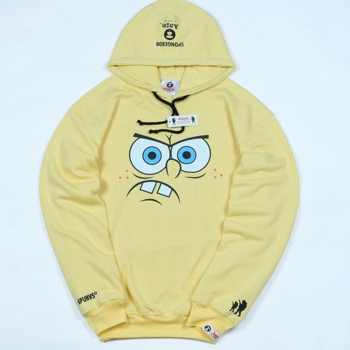 SWEATER HOODIE AAPE X SPONGEBOB PREMIUM FULL TAG & LABEL PRIA WANITA