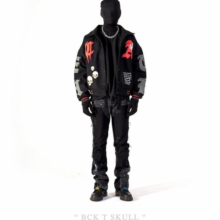 VARSITY JACKET HECATE BCK T SKULL DROP 8 ORIGINAL. JAKET HECATES ORI