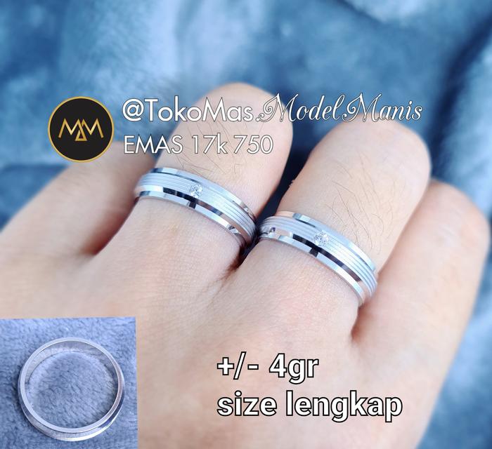 Cincin Emas putih polos motif ukir kilap emas putih 750 kadar 17k