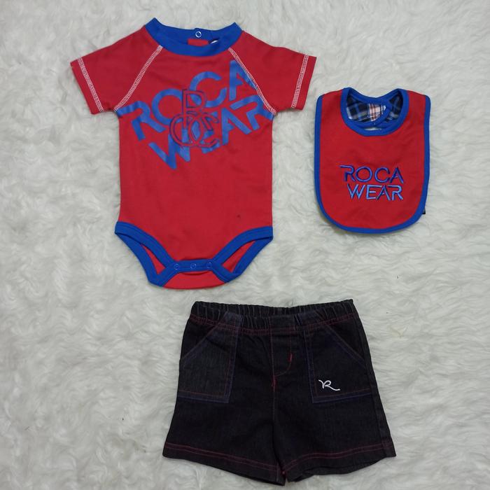 3 pcs jumper + bib + celana Roca wear size 6 - 9 bulan