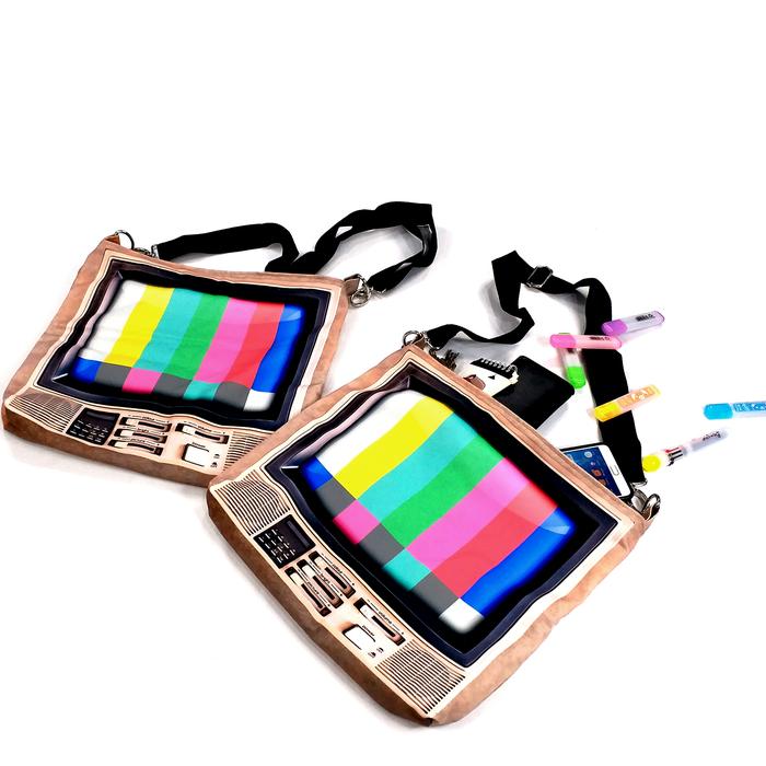 Tas Bahu Shoulder Bag Vintage TV Kuno Zaman Dulu Jadul Bahan Kanvas Dengan Furing dan Zipper Shrelo 