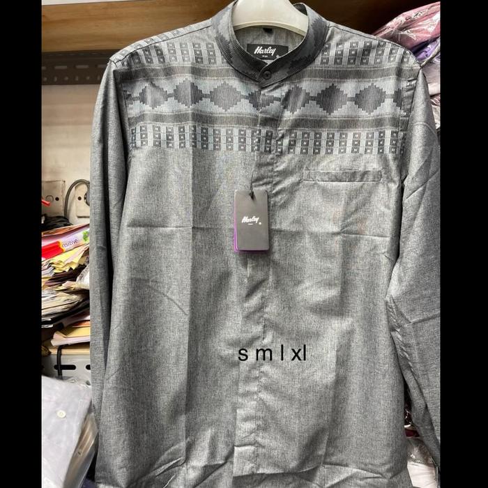 Kemko Kemeja Koko Harley Kombinasi Warna Abu Cream Katun PREMIUM Bahan Import 100% Model Original Si