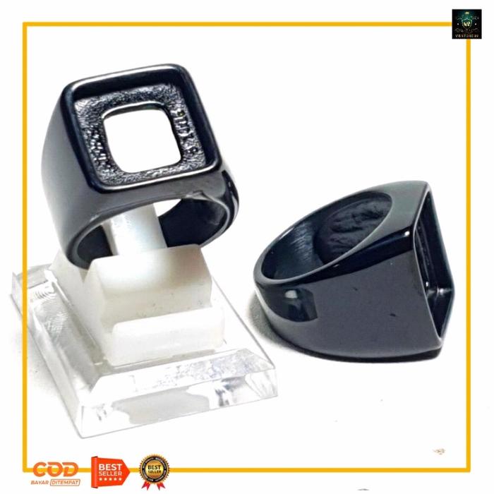 Cincin emban Ring Black Titanium 15x13mm kotak oktagon super mewah