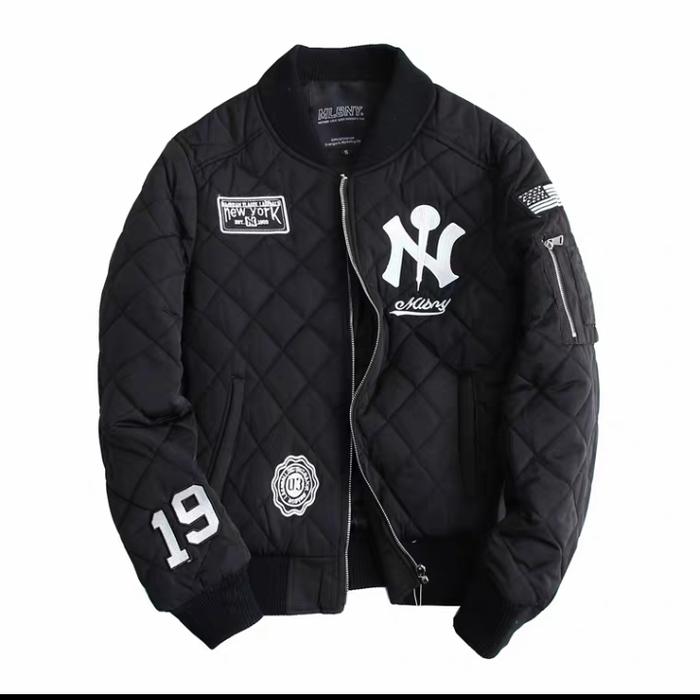 Pattern Varsity Jacket MLBNY Unisex Bomber Jacket [ Black ]