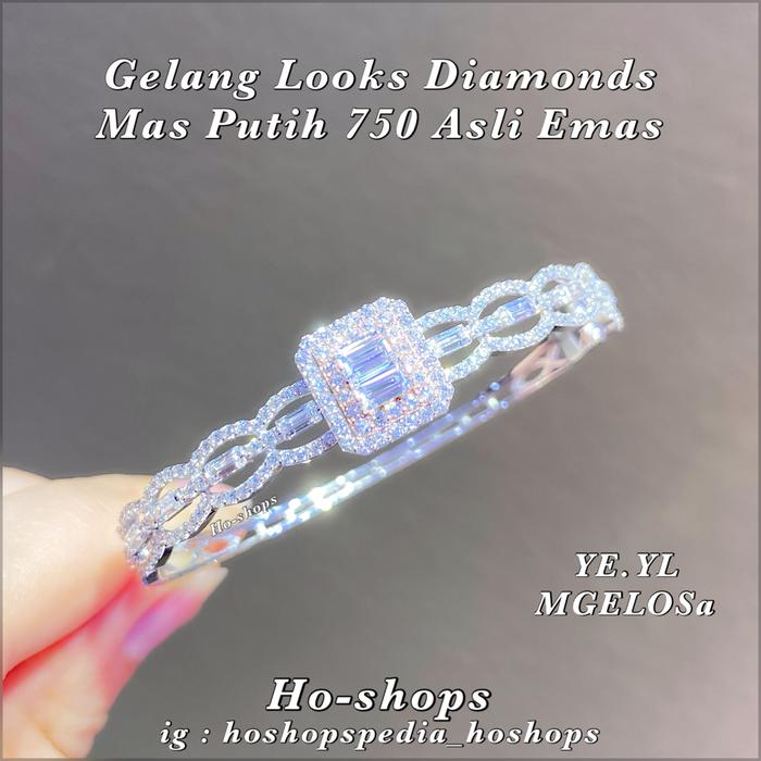 New  Gelang Baguette Model Berlian Mas Putih 750 Asli Emas