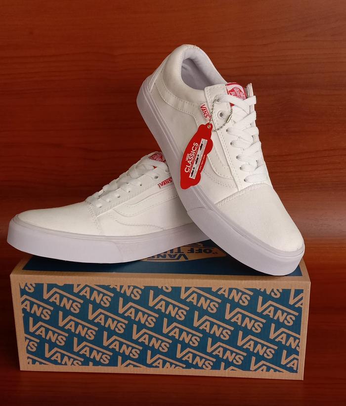 sepatu vans old skool full white vans premium putih polos