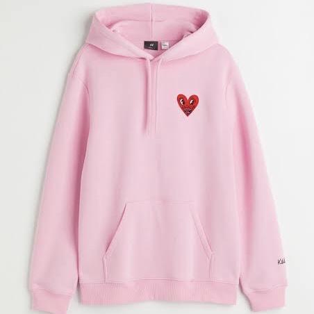 H&M FULL TAG KEITH HARING LOVE PINK HOODIE SWEATER JACKET HNM NEW