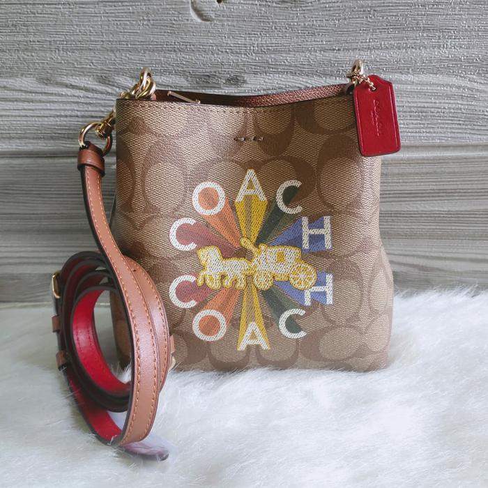 tas Ready Coach Mini Town Bucket Bag Sign Rainbow Khaki Multi
