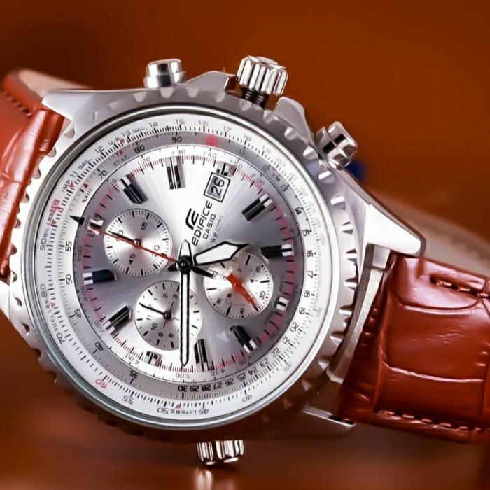 Jam Tangan Pria Merek Edifice EFR 527 EFR527 Pilot Kulit 46mm Fullset