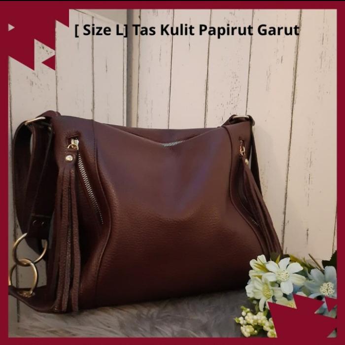 [Size L] tas wanita asli kulit Garut papirut - motif kulit jeruk