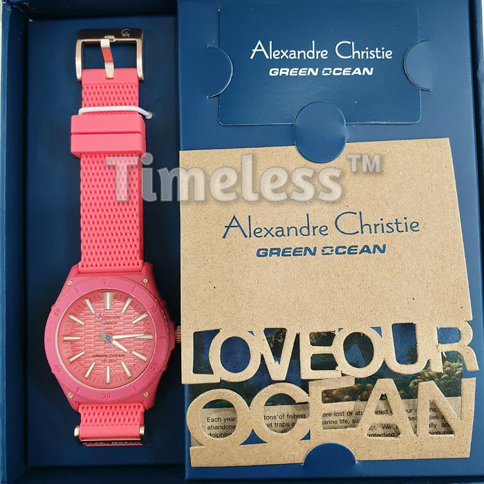 jam tangan alexandre christie ac 6584 MH Green Ocean Pink
