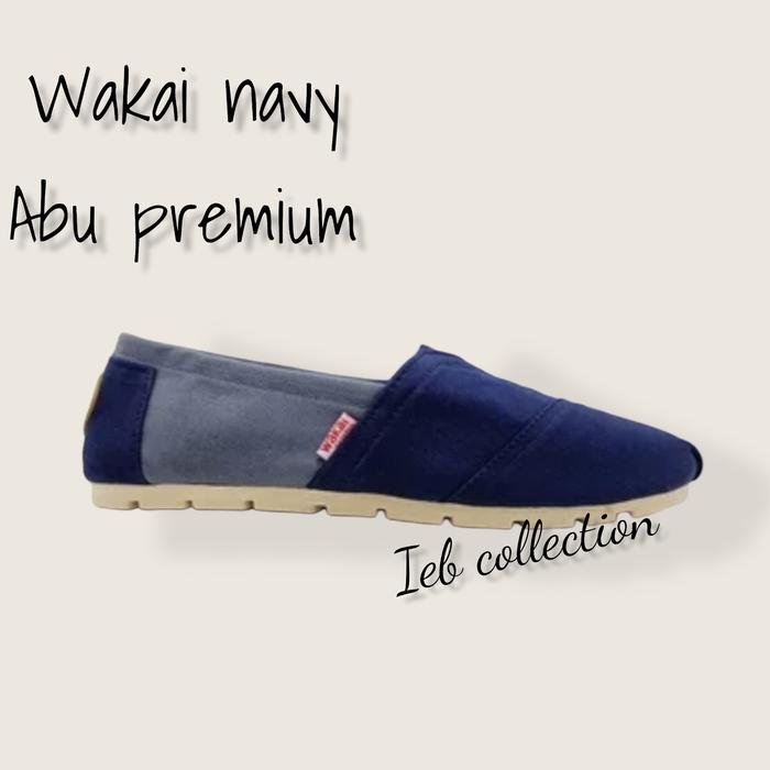 sepatu Wakai sepatu slip on pria dan wanita Navy abu size 36-45 Sepatu Canvas Sol Karet Asli
