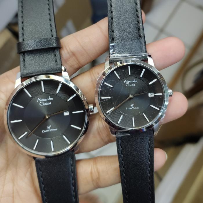Jam Couple Original Alexandre Christie Ac 8653 MD/LD Leather Stainless