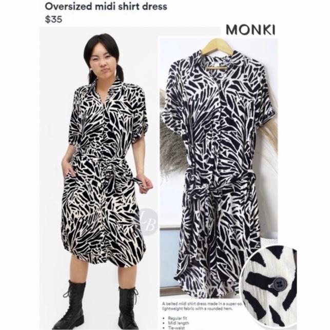 Dress Monki Abstrac Printed Crepe Belted Shirt Oversized