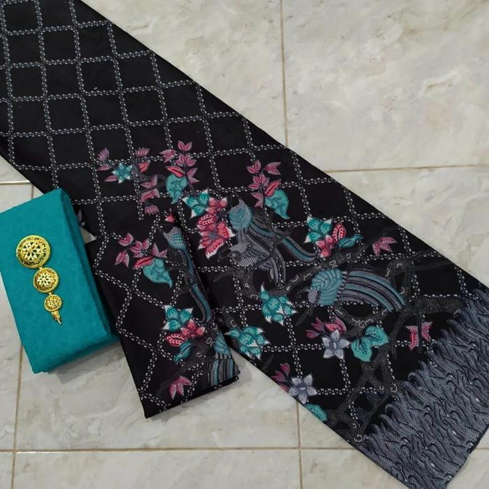rd kain batik printing motif burung jaring hitam