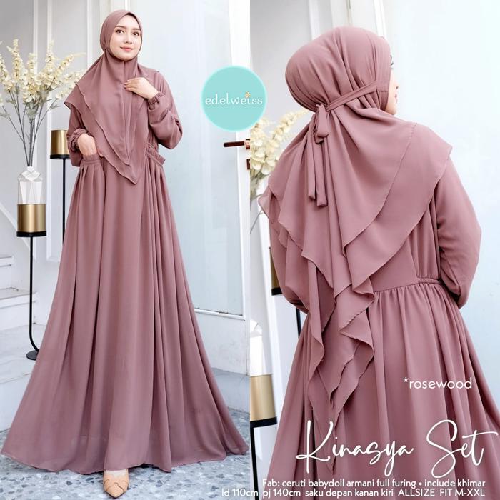 setelan gamis syari plus kimar kinasya set mat ceruty adem dan nyaman