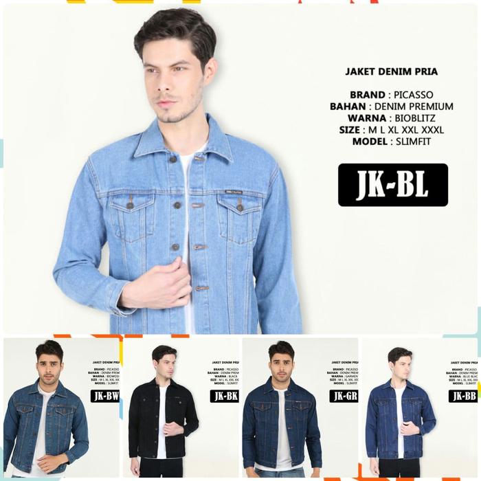 PICASSO Jaket Denim Pria Slimfit Original Outwear Jaket Jeans Cowok