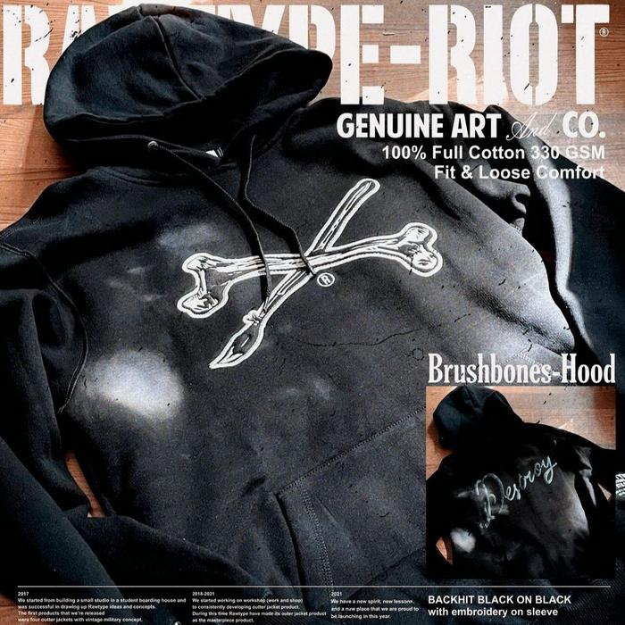 HOODIE RAW TYPE RIOT BRUSH BONES HOOD ORIGINAL BNIP. RAWTYPE JAKET ORI