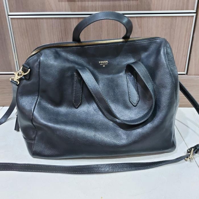tas fossil original second black selempang wanita sydney satchel bag