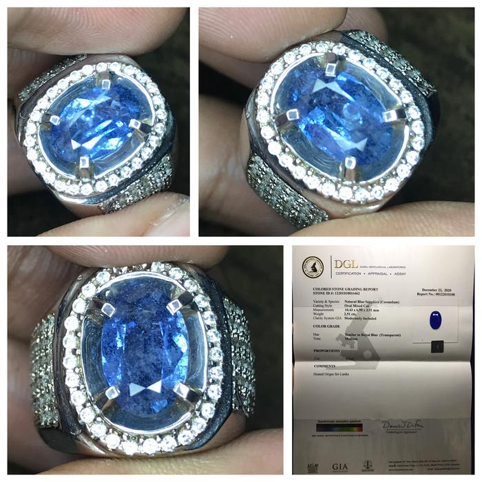 Natural 2.51ct Blue Sapphire Srilanka Ceylon Sertifikat DGL