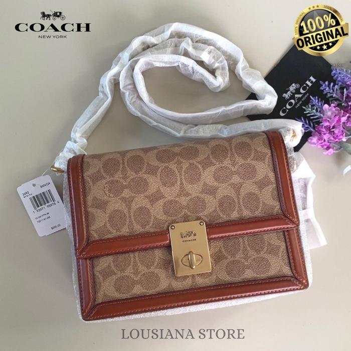 Coach Hutton Shoulder Bag In Signature Canvas Tan Rust